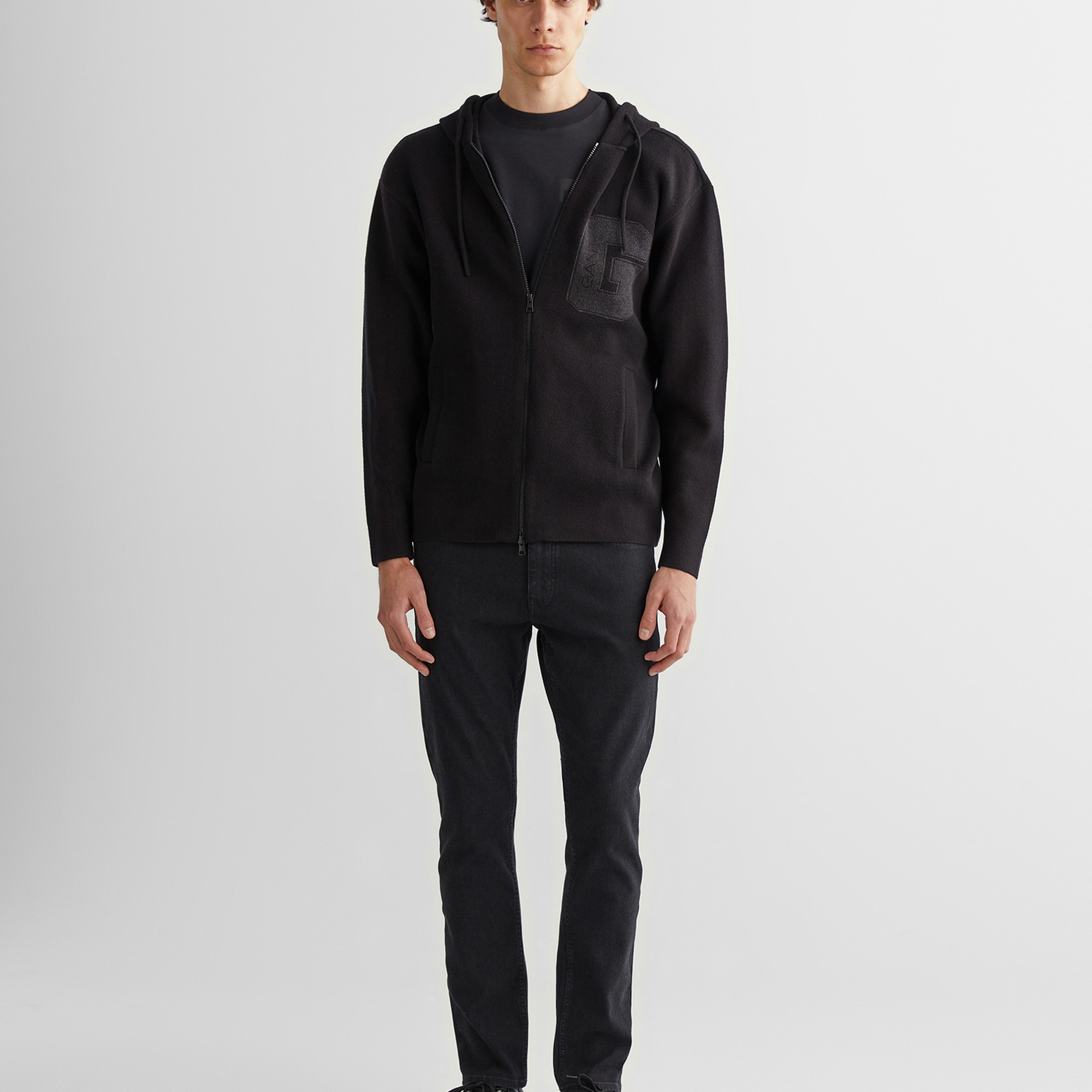 GANT Erkek Siyah Regular Fit Kapüşonlu Logolu Hırka