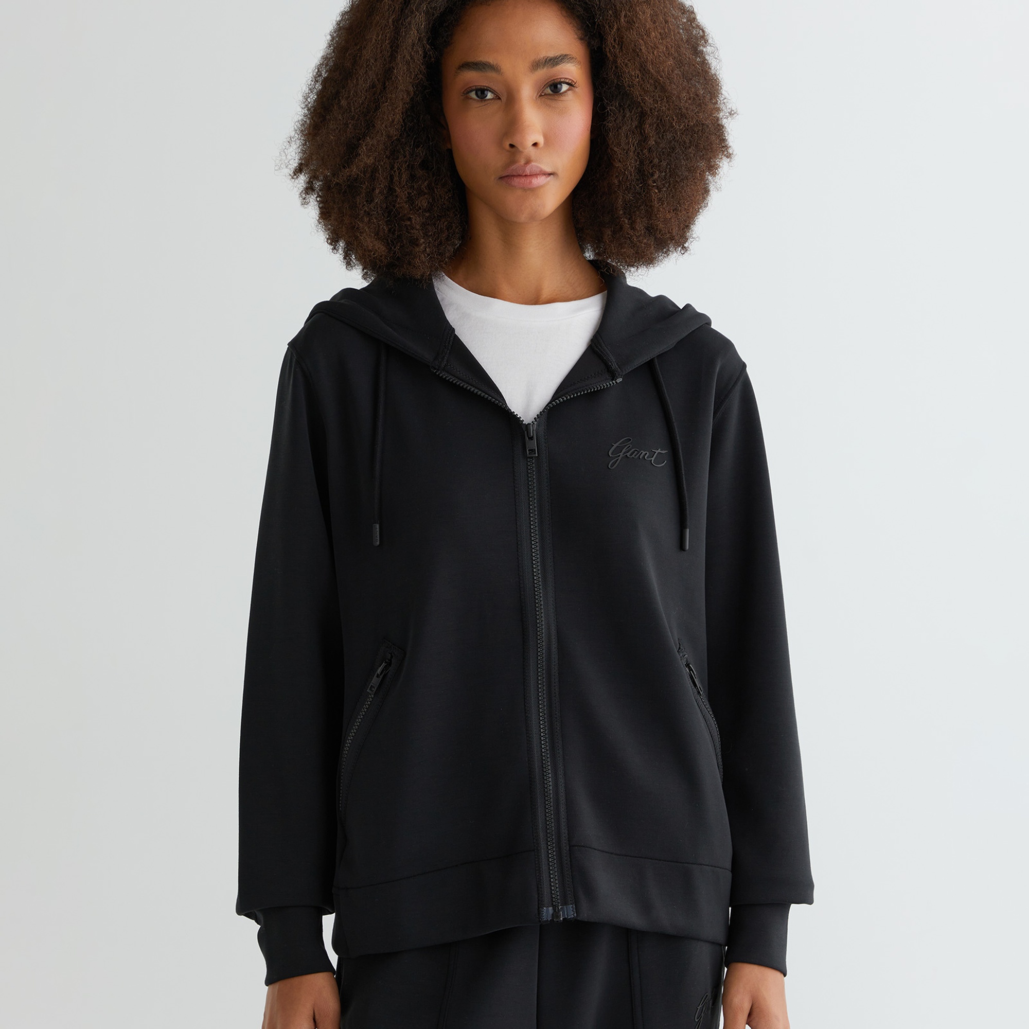 GANT Kadın Siyah Regular Fit Kapüşonlu Logolu Sweatshirt