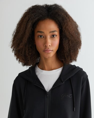  GANT Kadın Siyah Regular Fit Kapüşonlu Logolu Sweatshirt