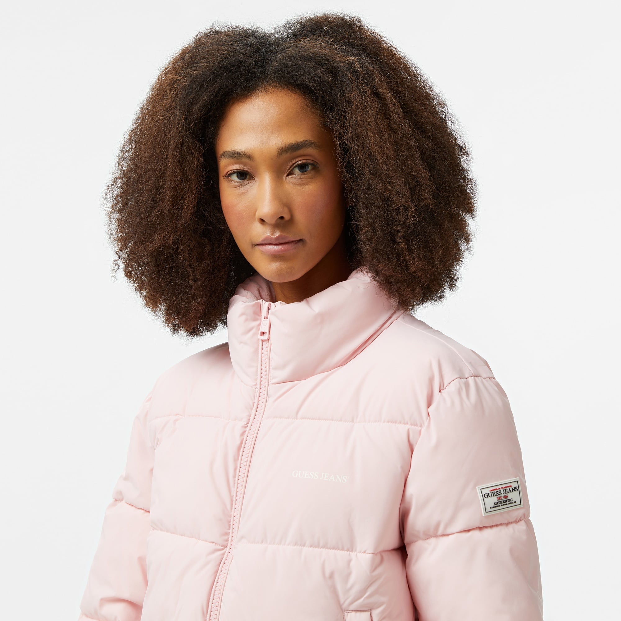 Guess Cropped Puffer Coated Light Poly Kadın Pembe Mont