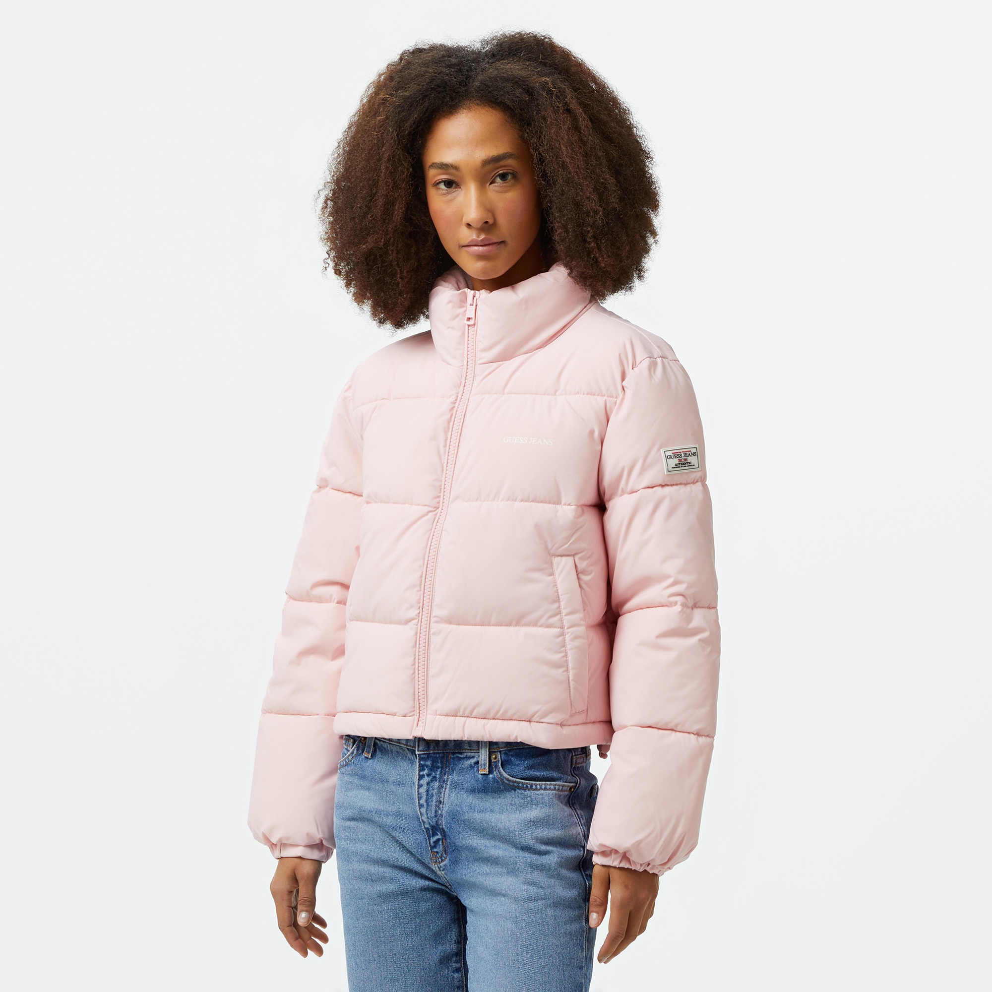 Guess Cropped Puffer Coated Light Poly Kadın Pembe Mont