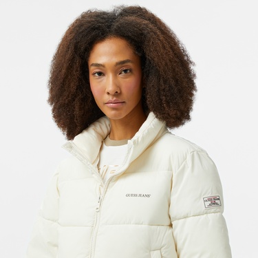  Guess Cropped Puffer Coated Light Poly Kadın Krem Rengi Mont