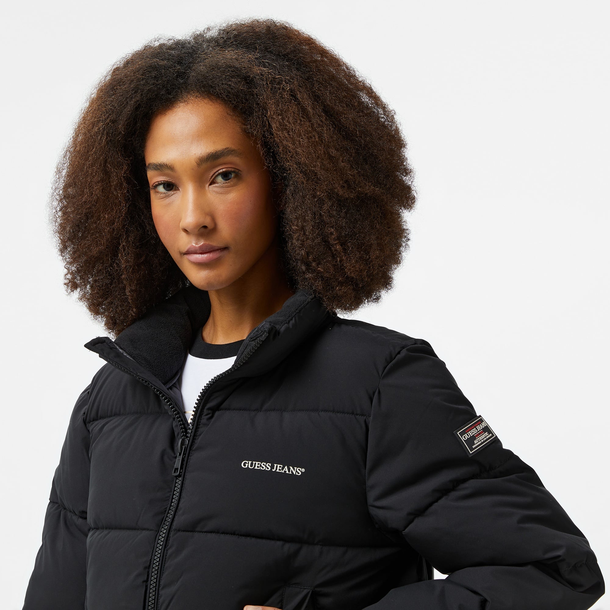 Guess Cropped Puffer Coated Light Poly Kadın Siyah Mont