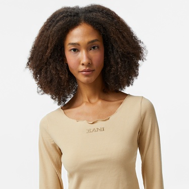  Karl Kani Retro Rib Uzun Kollu Kadın Bej T-Shirt