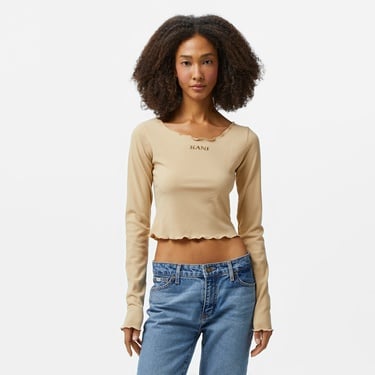  Karl Kani Retro Rib Uzun Kollu Kadın Bej T-Shirt