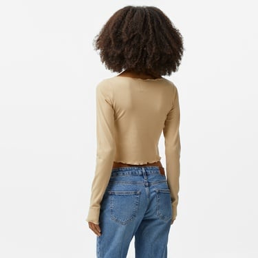  Karl Kani Retro Rib Uzun Kollu Kadın Bej T-Shirt