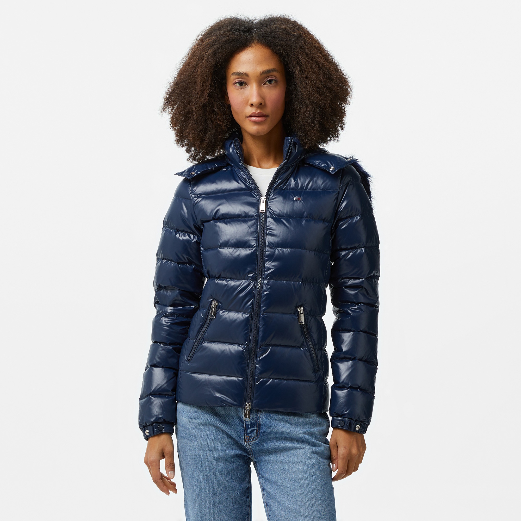 Tommy Hilfiger Jeans Tonal Hooded Down Kadın Lacivert Mont