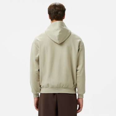  Huf Logo Applique Hooded Fleece Erkek Bej Hoodie