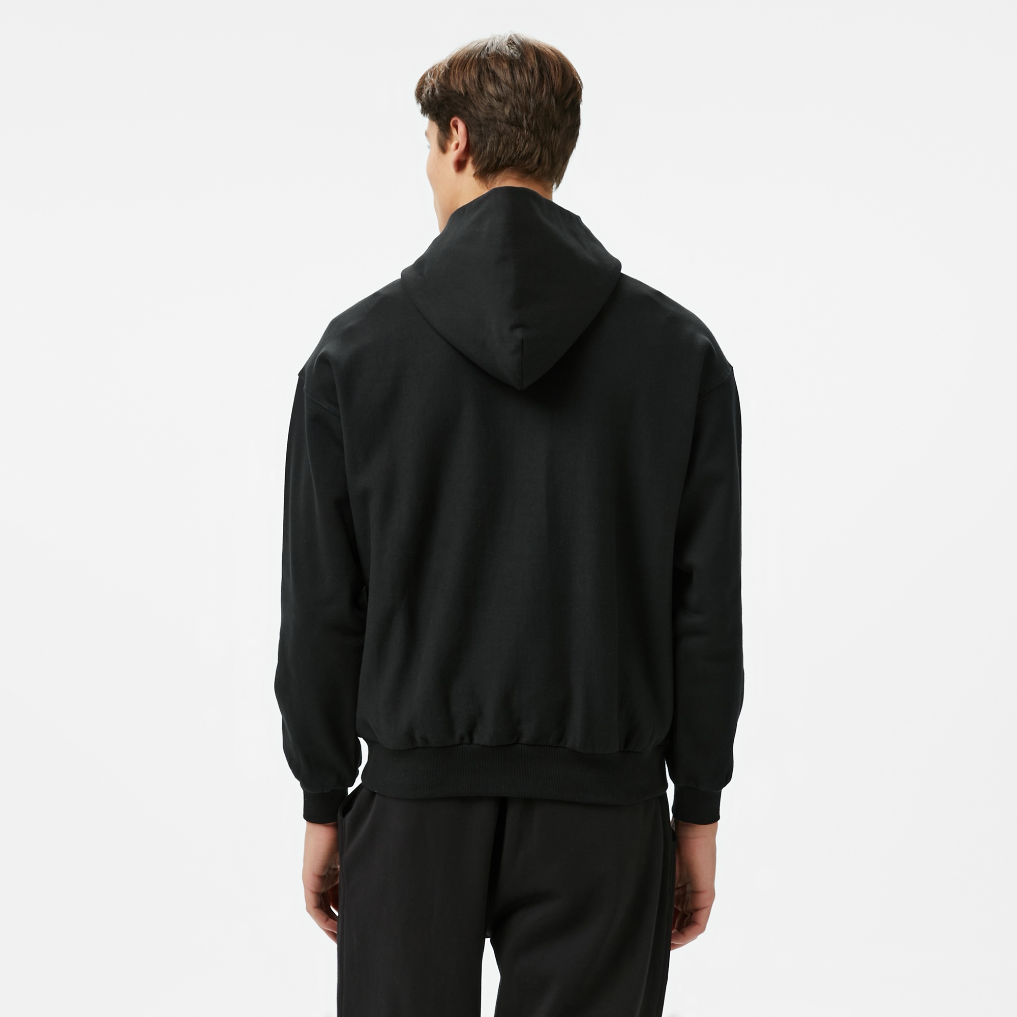 Huf Logo Applique Hooded Fleece Erkek Siyah Hoodie