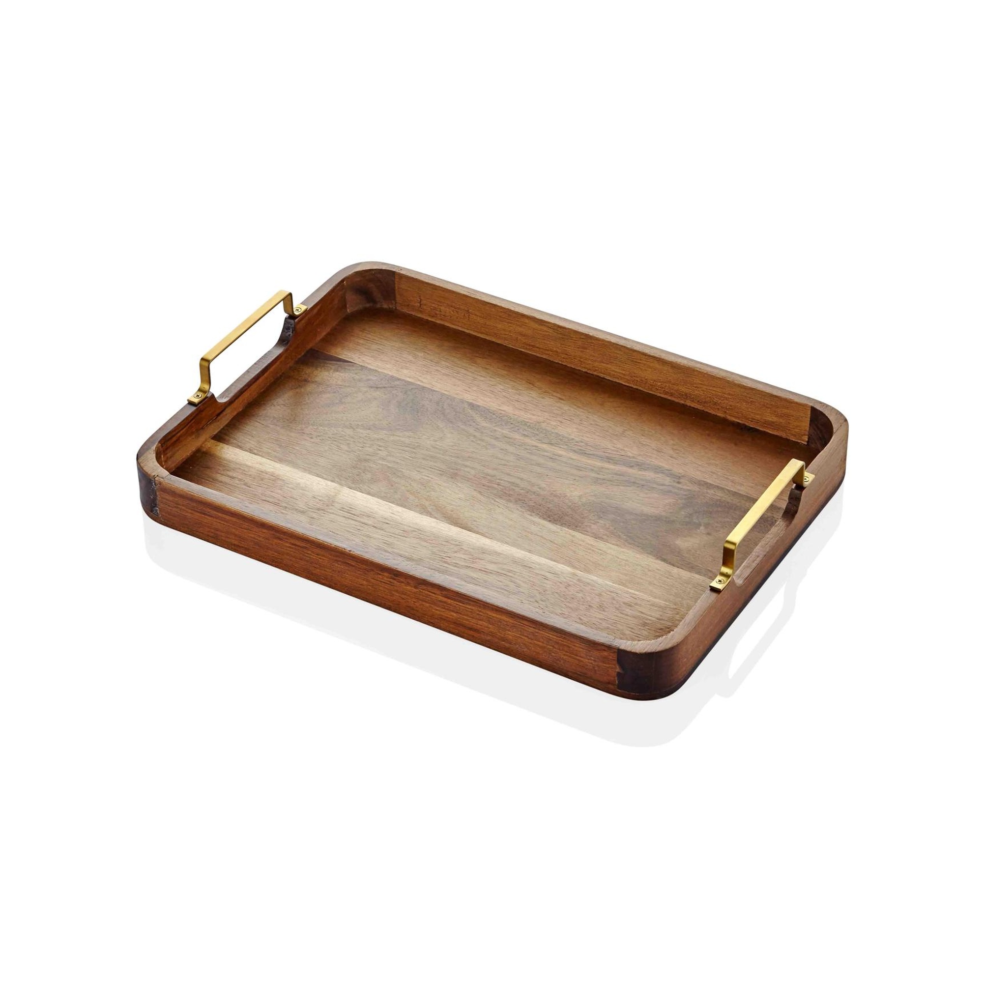 Natura Metal Kollu Akasya Tepsi 38x28 cm