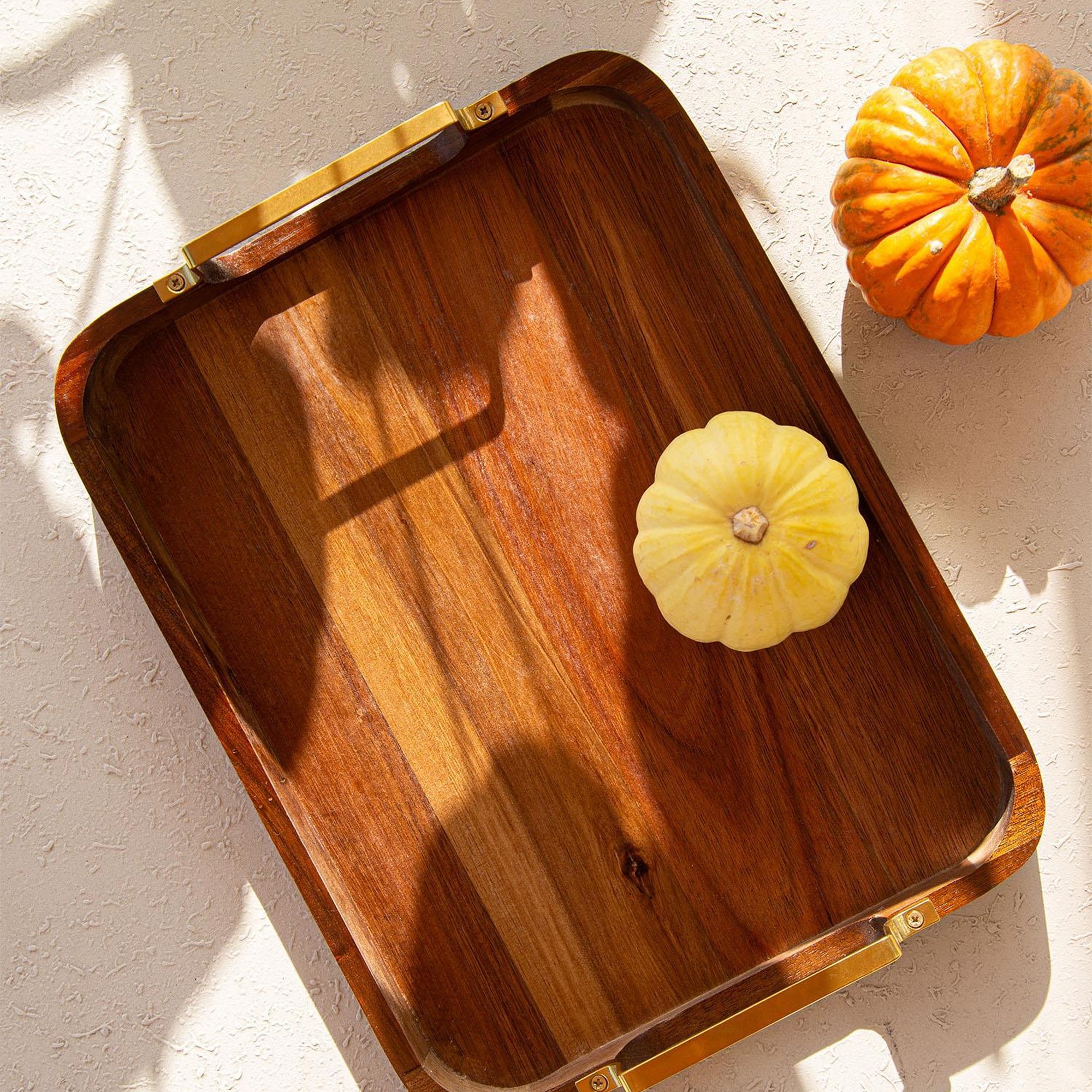 Natura Metal Kollu Akasya Tepsi 38x28 cm