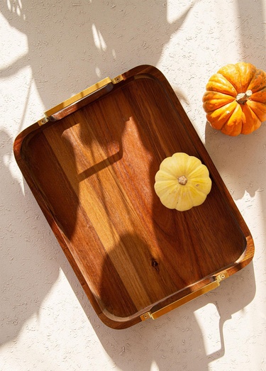  Natura Metal Kollu Akasya Tepsi 38x28 cm