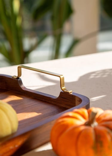  Natura Metal Kollu Akasya Tepsi 38x28 cm