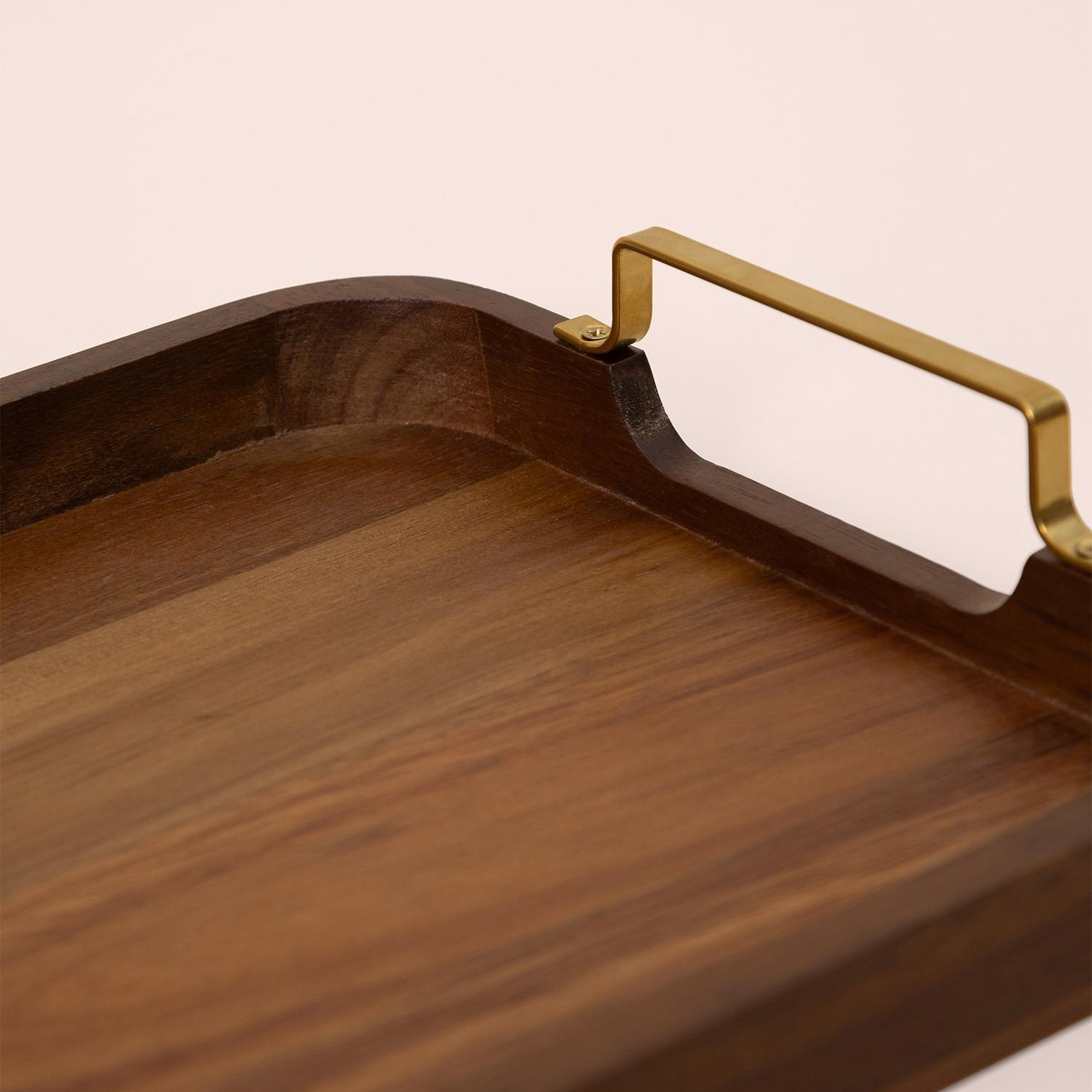 Natura Metal Kollu Akasya Tepsi 38x28 cm