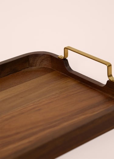  Natura Metal Kollu Akasya Tepsi 38x28 cm