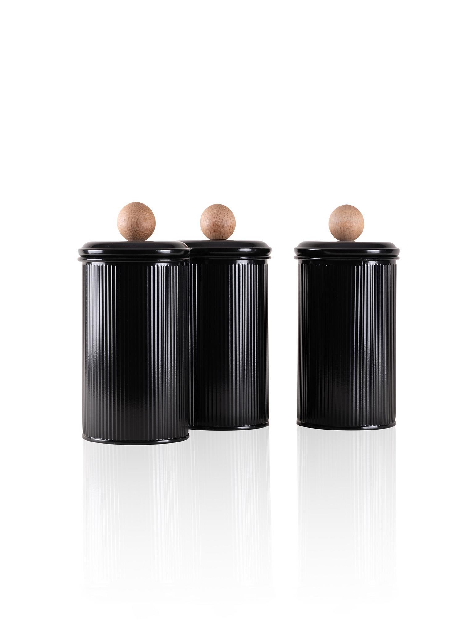  Stripe Çay Şeker Kahve Kavanozu Siyah 1,20 Lt