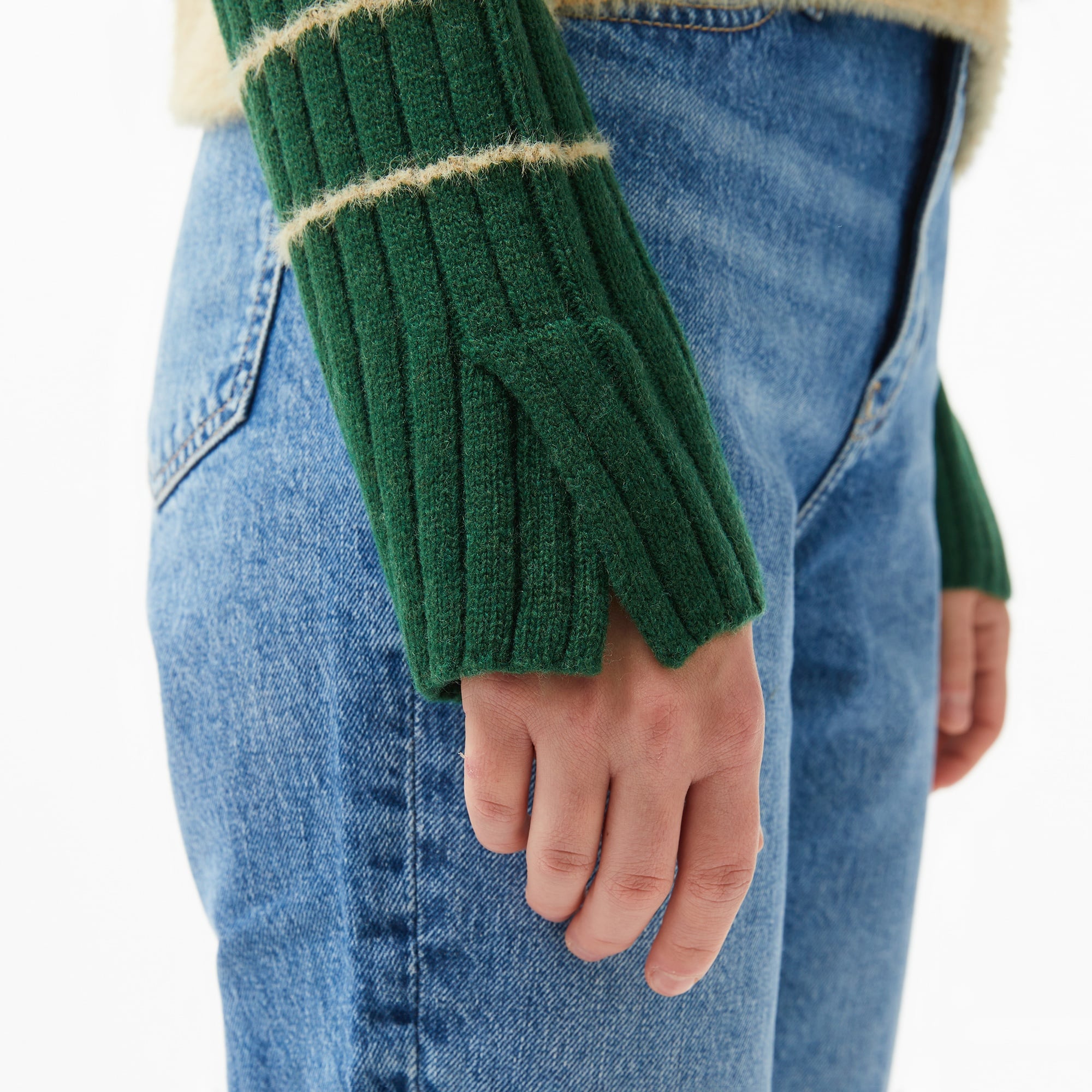 Lacoste Kadın Regular Fit Yarım Fermuarlı Renk Bloklu Yeşil Kazak