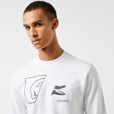  Lacoste Erkek Regular Fit Bisiklet Yaka Baskılı Beyaz Sweatshirt