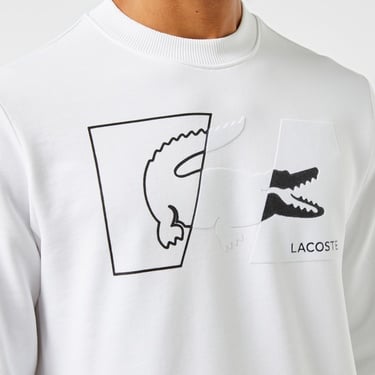  Lacoste Erkek Regular Fit Bisiklet Yaka Baskılı Beyaz Sweatshirt