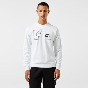  Lacoste Erkek Regular Fit Bisiklet Yaka Baskılı Beyaz Sweatshirt