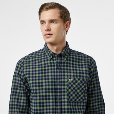 Lacoste Erkek Regular Fit Ekose Yeşil Gömlek