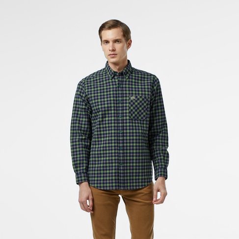  Lacoste Erkek Regular Fit Ekose Yeşil Gömlek