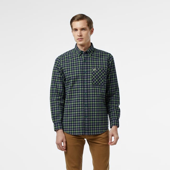  Lacoste Erkek Regular Fit Ekose Yeşil Gömlek