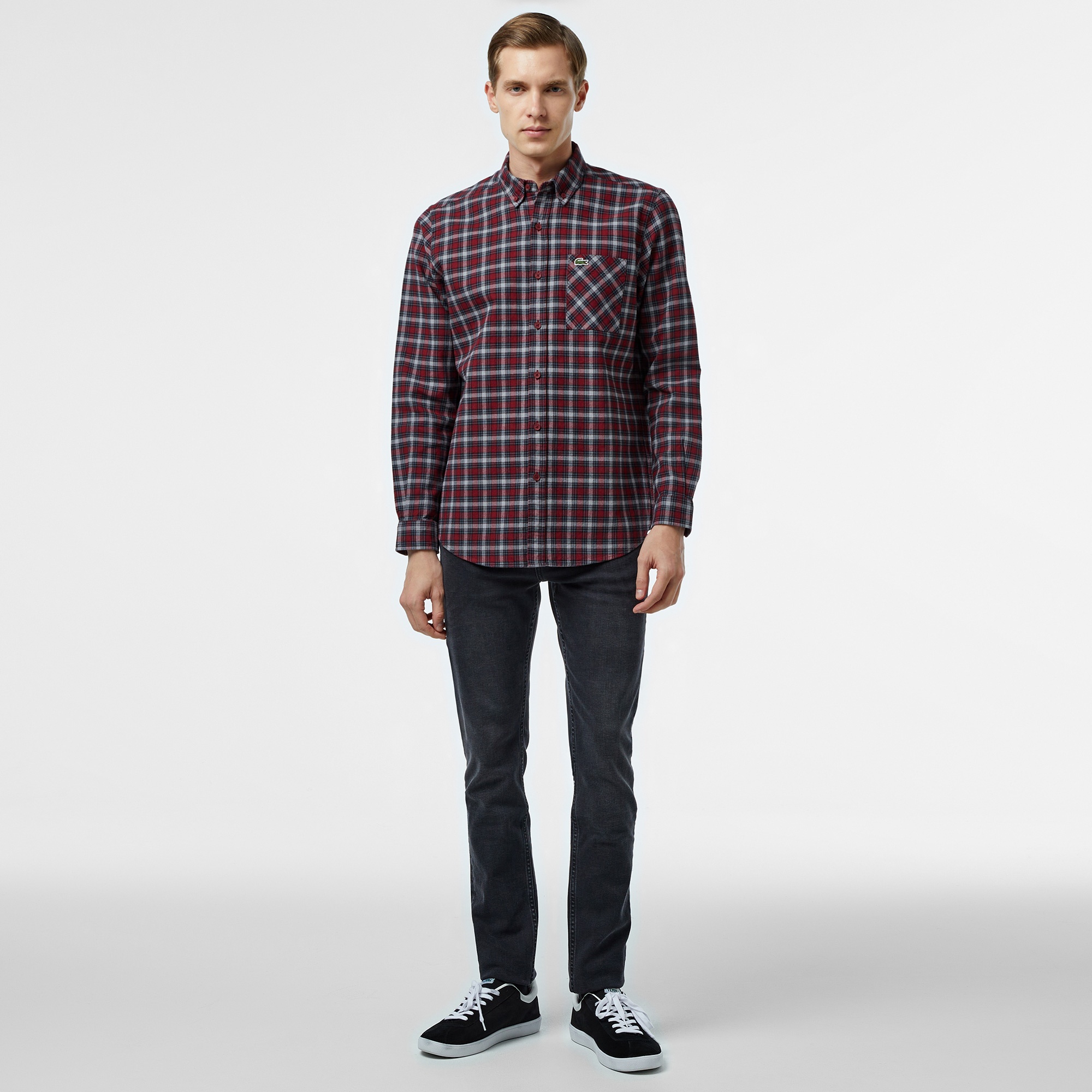 Lacoste Erkek Regular Fit Ekose Bordo Gömlek