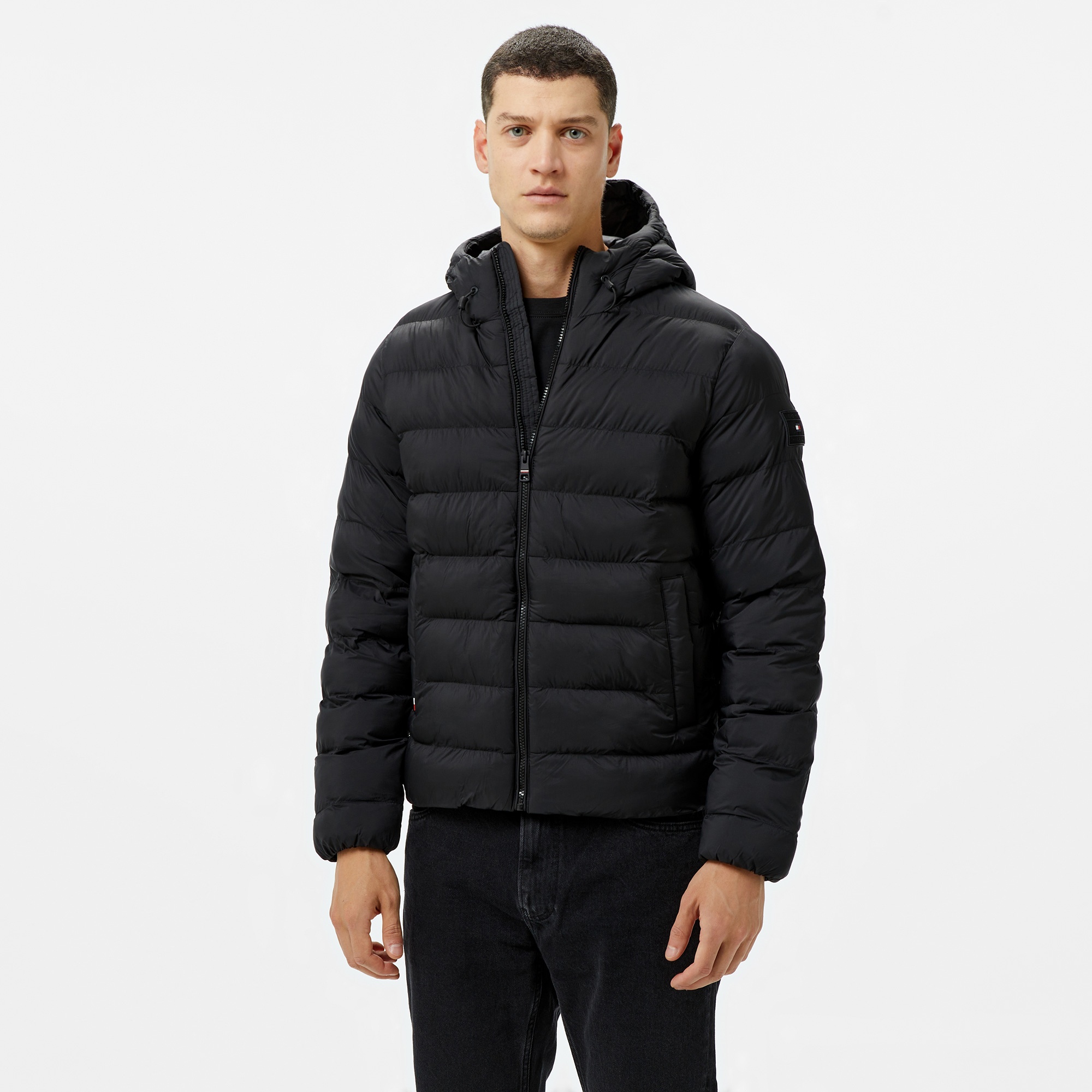 Tommy Hilfiger Mid Weight Hooded Erkek Siyah Mont