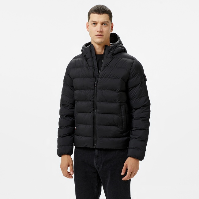  Tommy Hilfiger Mid Weight Hooded Erkek Siyah Mont