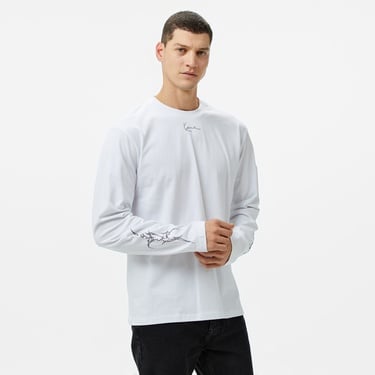  Karl Kani Small Signature Tribal Uzun Kollu Erkek Beyaz T-Shirt