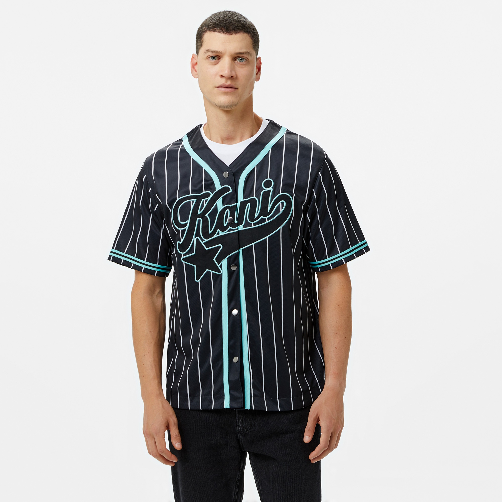 Karl Kani Kani Star Logo Pinstripe Baseball Erkek Siyah Gömlek