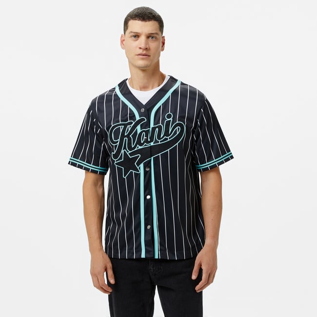  Karl Kani Kani Star Logo Pinstripe Baseball Erkek Siyah Gömlek