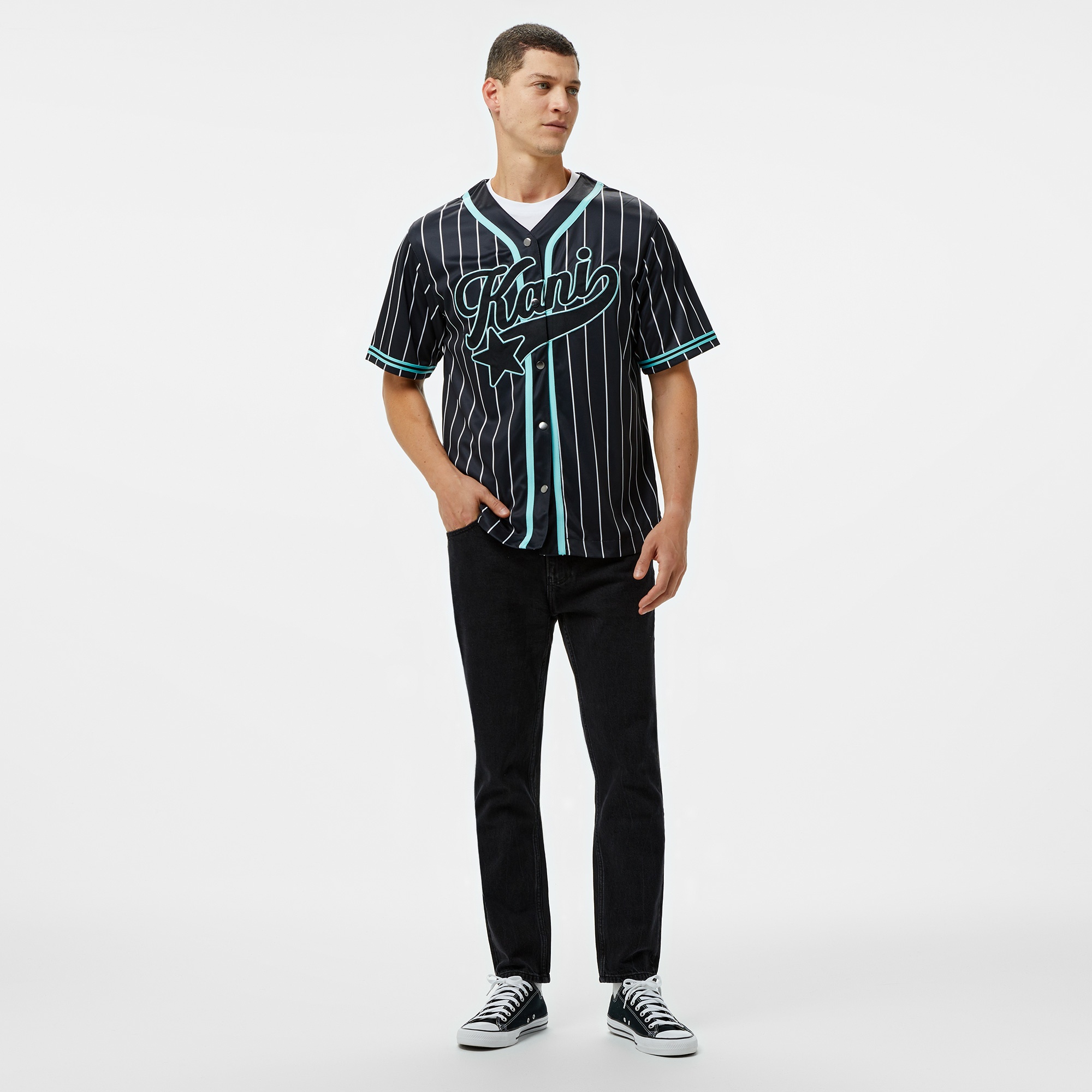 Karl Kani Kani Star Logo Pinstripe Baseball Erkek Siyah Gömlek