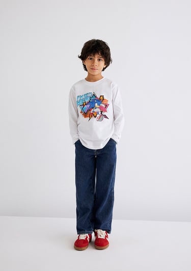  Mavi Sonic Baskılı Beyaz Tişört Regular Fit / Normal Kesim 6610249-620