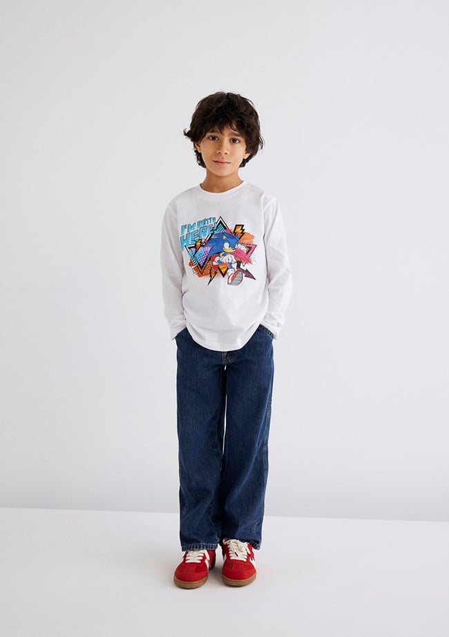  Mavi Sonic Baskılı Beyaz Tişört Regular Fit / Normal Kesim 6610249-620