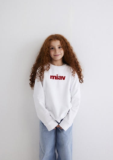  Mavi Kırmızı Miav Baskılı Beyaz Çocuk Sweatshirt 6610031-602