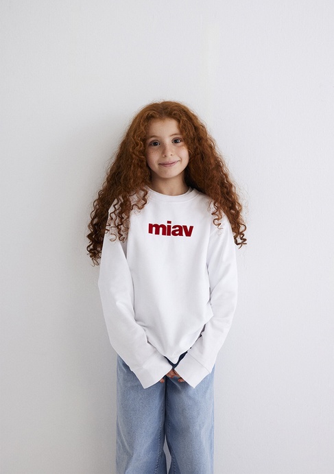  Mavi Kırmızı Miav Baskılı Beyaz Çocuk Sweatshirt 6610031-602