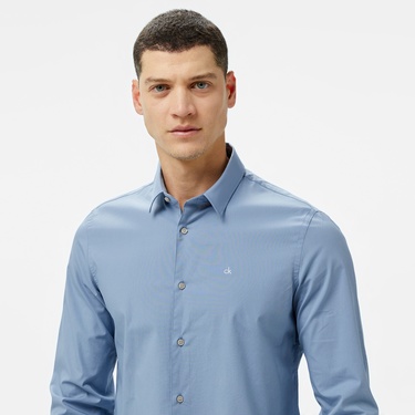  Calvin Klein Poplin Stretch Slim Erkek Lacivert Gömlek