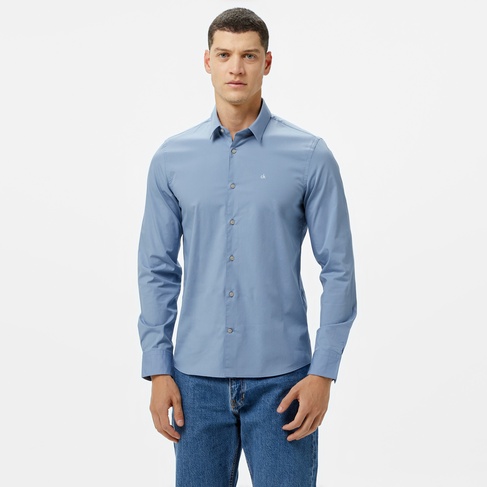  Calvin Klein Poplin Stretch Slim Erkek Lacivert Gömlek