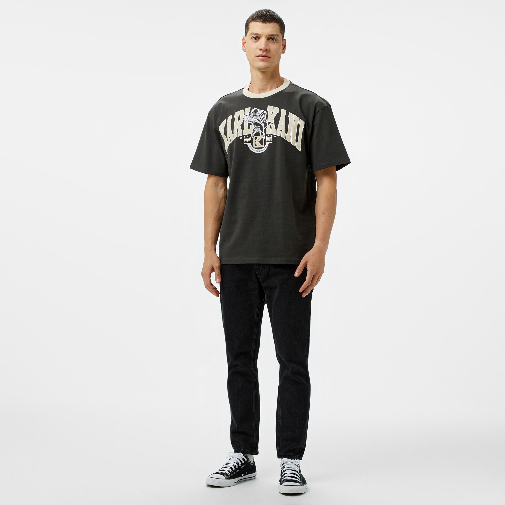 Karl Kani Og Eagle Print Erkek Gri T-Shirt