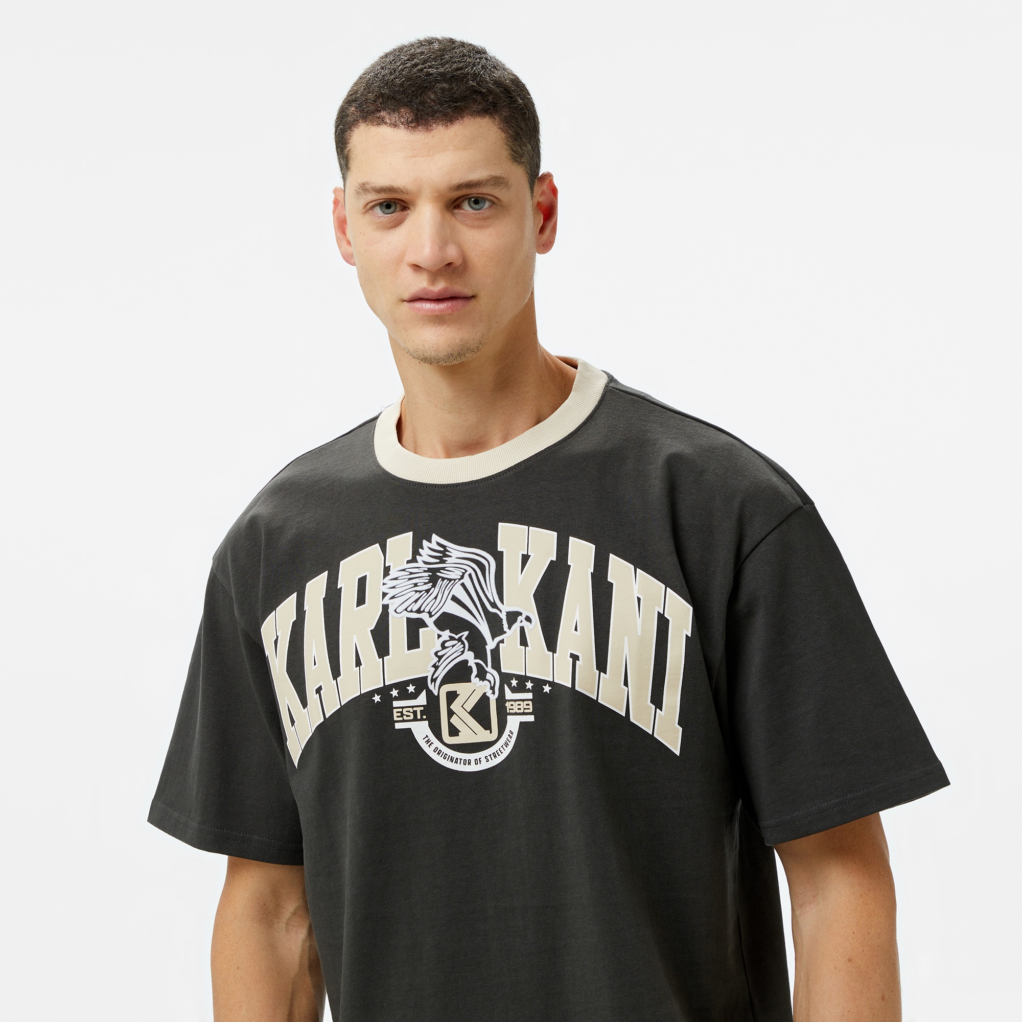 Karl Kani Og Eagle Print Erkek Gri T-Shirt
