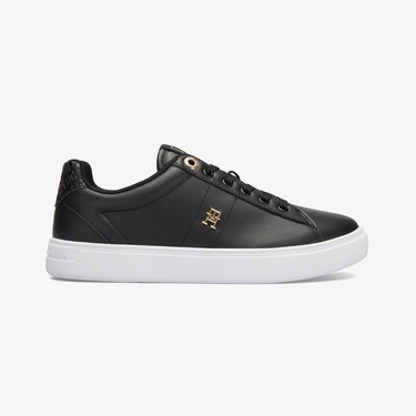  Tommy Hilfiger Elevated Essent Sneaker Monogram Kadın Siyah Spor Ayakkabı