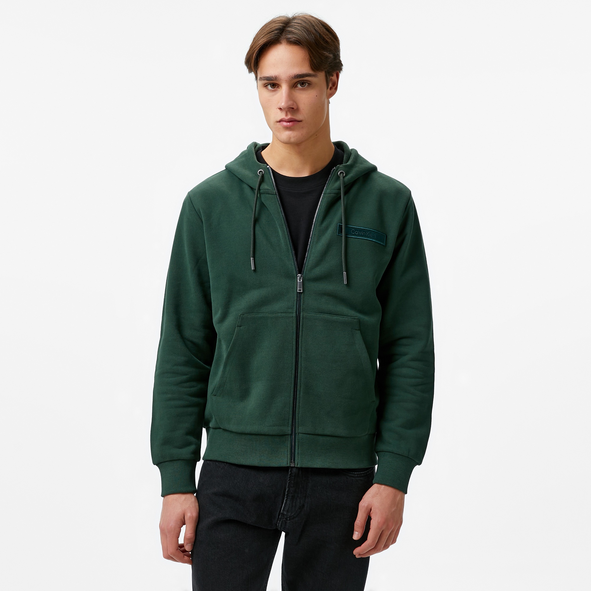 Calvin Klein Embroıdered Logo Zip Through Erkek Yeşil Hoodie