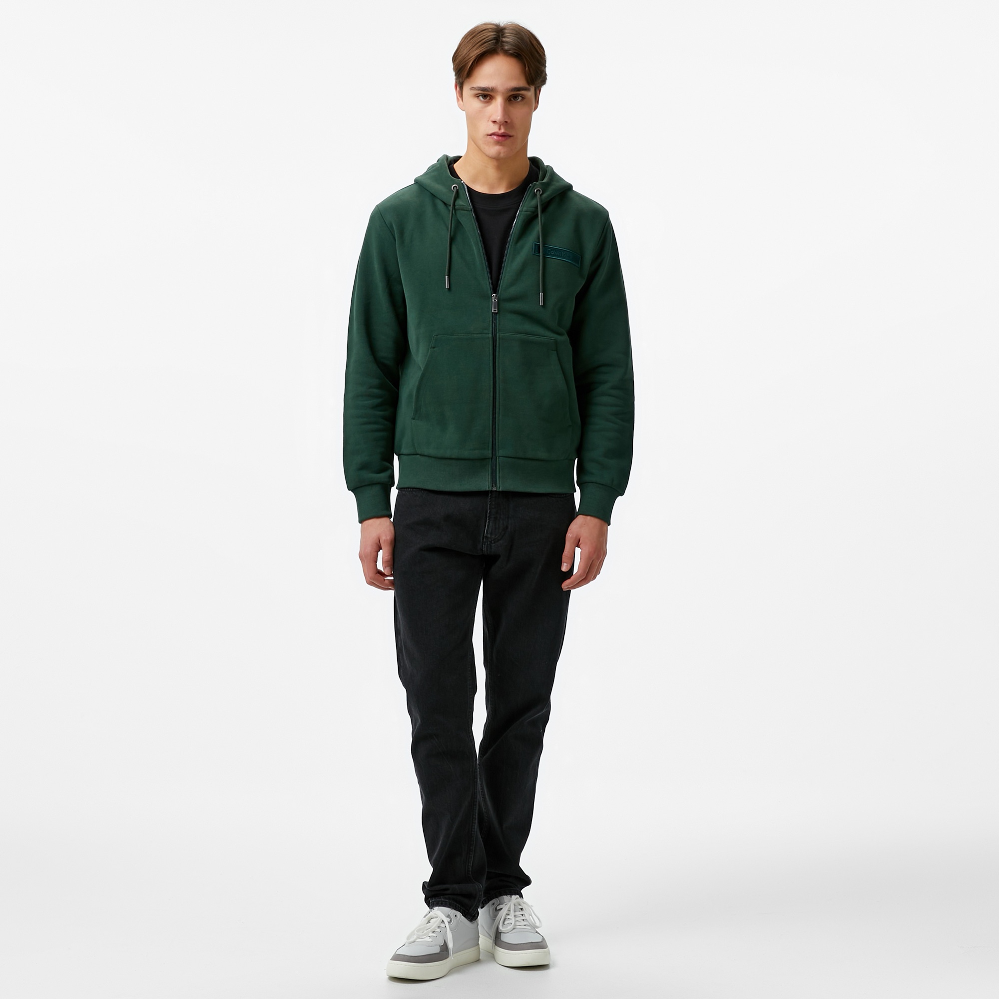 Calvin Klein Embroıdered Logo Zip Through Erkek Yeşil Hoodie