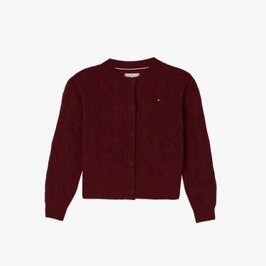  Tommy Hilfiger Chenılle Çocuk Bordo Hırka