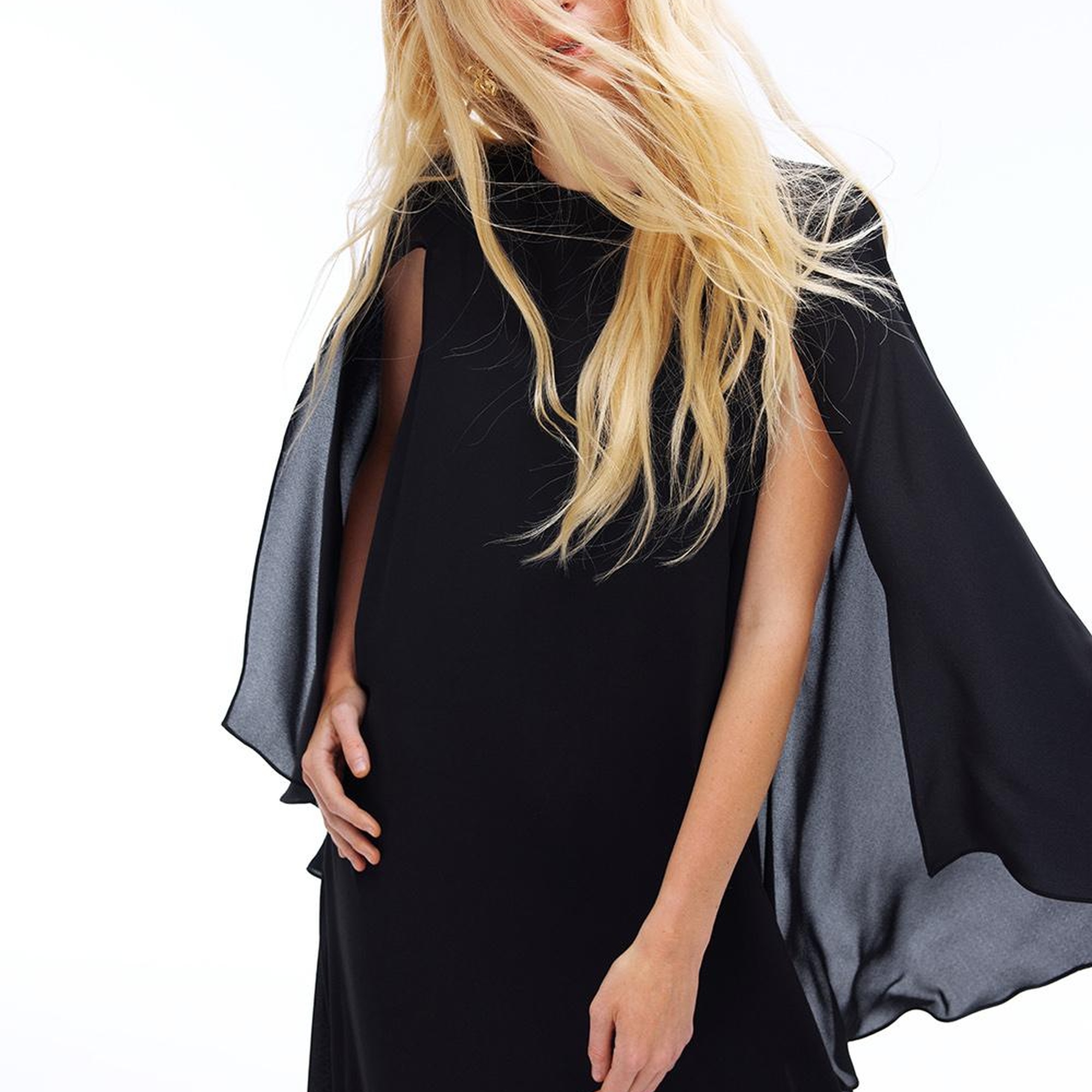 Alfas Rahat Kalıp Maxi Boy Yarasa Kol Yuvarlak Yaka Siyah Elbise