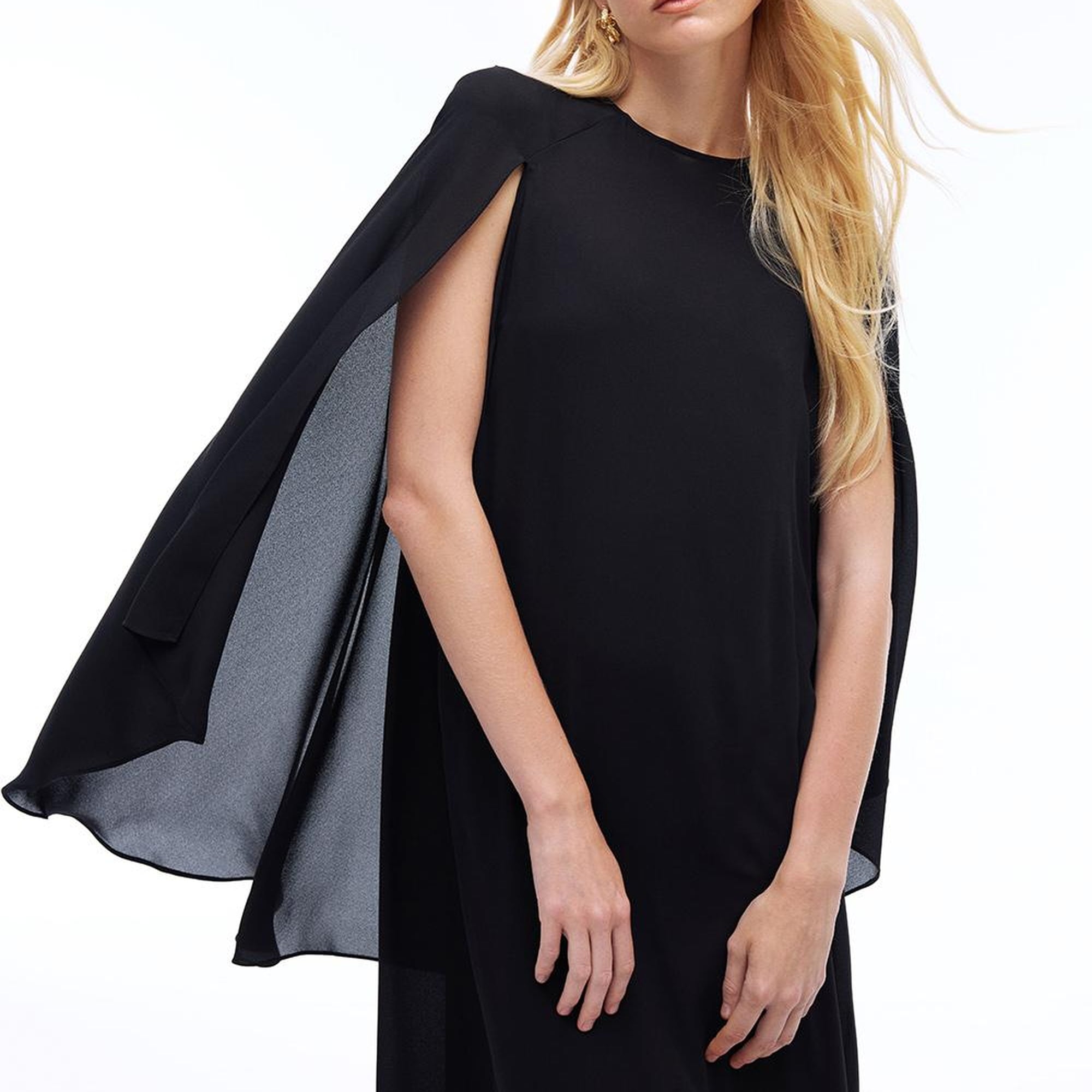 Alfas Rahat Kalıp Maxi Boy Yarasa Kol Yuvarlak Yaka Siyah Elbise