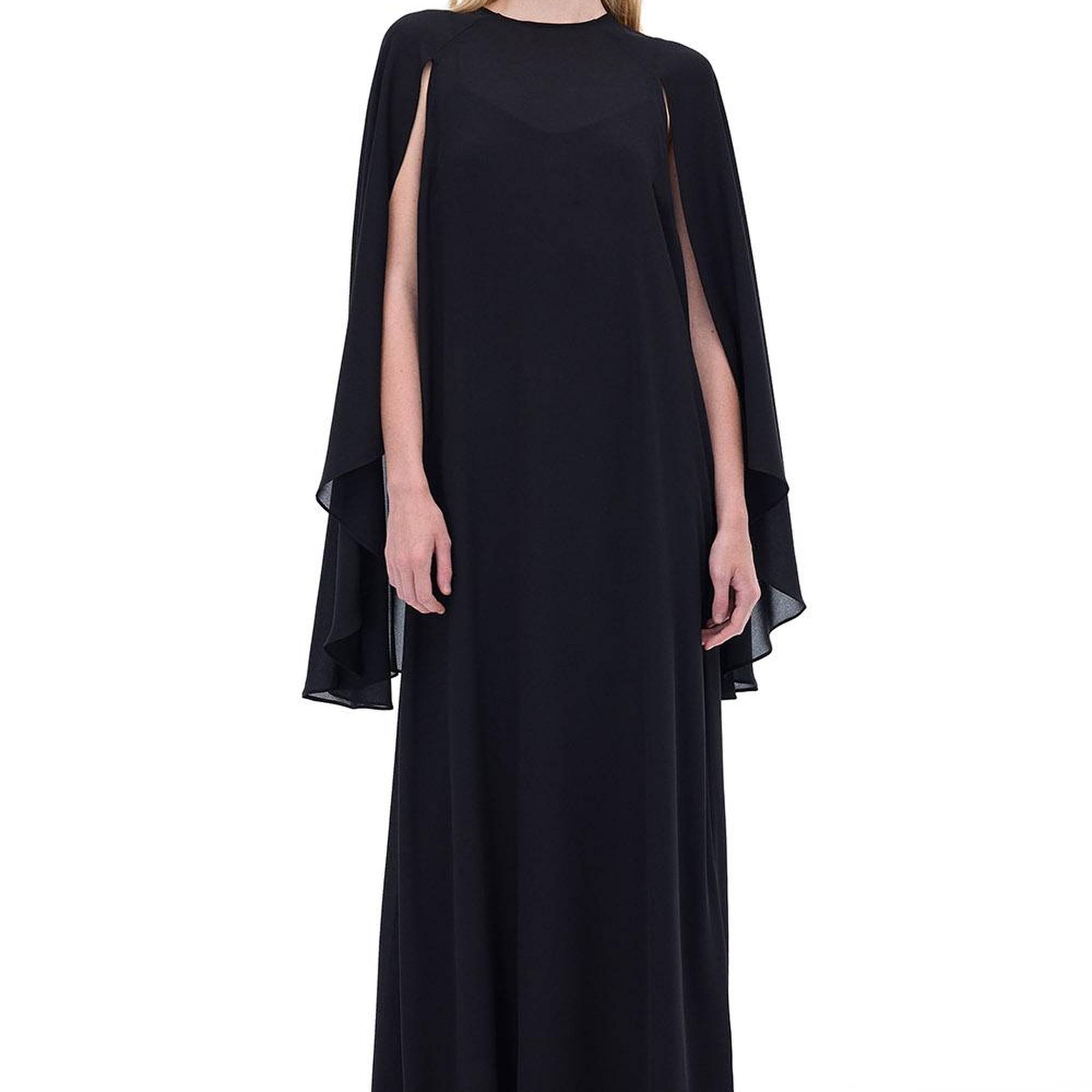 Alfas Rahat Kalıp Maxi Boy Yarasa Kol Yuvarlak Yaka Siyah Elbise