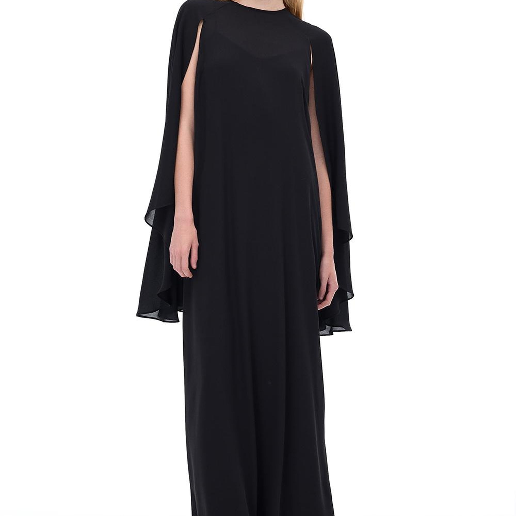 Alfas Rahat Kalıp Maxi Boy Yarasa Kol Yuvarlak Yaka Siyah Elbise